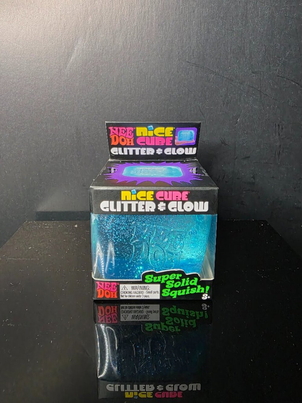 Schylling NeeDoh Nice Cube Glitter & Glow Blue Sensory Squish Stress Toy NEW